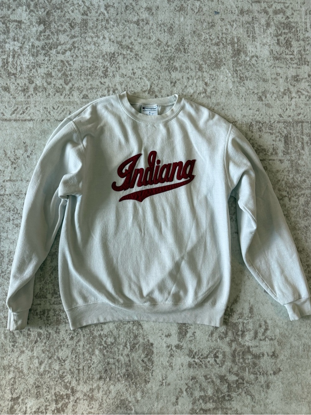 White Champion Crewneck Sweatshirt with Red 'Indiana' Script